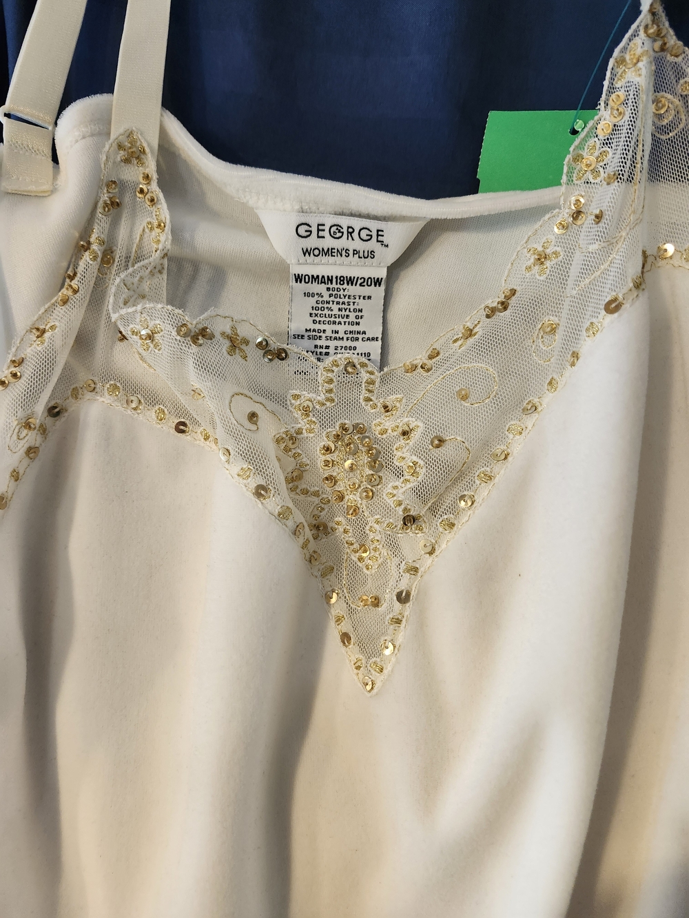 George Women's Plus Ivory Lace-Trim Tank with Gold Sequins